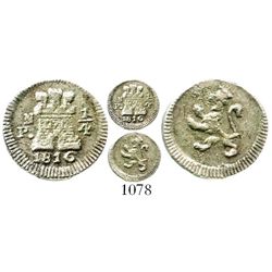 Popayan, Colombia, 1/4 real, Ferdinand VII, 1816, long-toothed denticles. KM-67.2; Restrepo-101.1b;