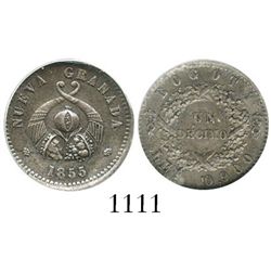 Bogota, Colombia, 1 decimo, 1855/4, encapsulated ANACS AU 55. Restrepo-186.5; KM-115.  Choice grade