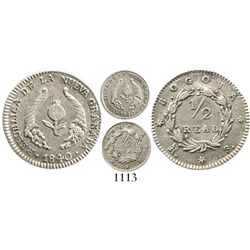 Bogota, Colombia, 1/2 real, 1840RS. Restrepo-177.3; KM-96.1; KM-96.1. 1.4 grams. Lustrous AU, no ton