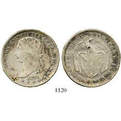 Bogota, Colombia, 1 peso, 1871. Restrepo-317.2; KM-154.1. 24.9 grams. AXF with a modicum of luster,