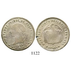 Popayan, Colombia, 5 decimos, 1873/69, ex-Dana Roberts collection, rare. Restrepo-295.4; KM-153.6. 1