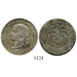 Medellin, Colombia, 5 decimos, 1886, fineness 0,500/0,835, 4 stars in legend (rare), encapsulated AN