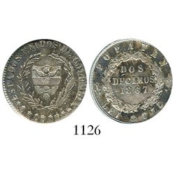 Popayan, Colombia, 2 decimos, 1867, fineness 0,835/0,900, encapsulated ANACS VF 35, ex-Dana Roberts