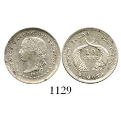 Bogota, Colombia, 10 centavos, 1878. Restrepo-273.3; KM-175.1. 2.5 grams. Lustrous AU/UNC, no toning
