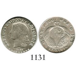 Medellin, Colombia, 10 centavos, 1885, fineness 0,500/0,835, encapsulated ANACS EF 40, ex-Dana Rober