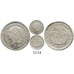 Popayan, Colombia, 1/2 decimo, 1875, fineness 0,666. Restrepo-258.9; KM-150.3. 1.1 grams. AU with ty