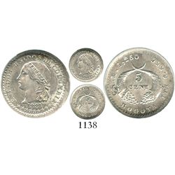 Bogota, Colombia, 5 centavos, 1881, encapsulated ANACS MS 62. Restrepo-263.8; KM-174a.1.  Choice gra