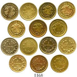 Lot of 7 Costa Rica brass 5 centavos/centimos, various dates (1917, 1919, 1920, 1922, 1936, 1940 and