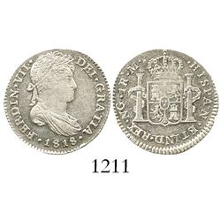 Guatemala, bust 1 real, Ferdinand VII, 1818M. KM-66; CT-1121. 3.4 grams. Choice Mint State, highly l