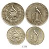 Image 1 : Lot of 2 Guatemala silver coins of 1925: 1/2 quetzal and 1/4 quetzal. KM-241.2 and 240.1. 24.9 grams