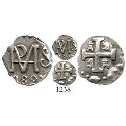 Tegucigalpa, Honduras, "imitation cob" 1/2 real, 1823, rare. KM-7.1. 1.5 grams. Bold VF, lightly ton