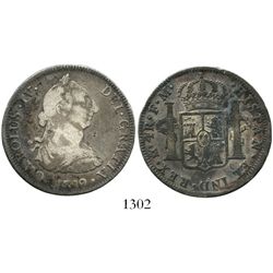 Mexico City, Mexico, bust 4 reales, Charles IV transitional (bust of Charles III, ordinal IV), 1789F