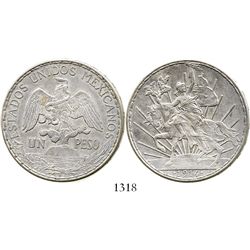 Mexico, 1 peso, 1914, "caballito," key date. KM-453. 27.0 grams. Lustrous XF, once lightly cleaned b