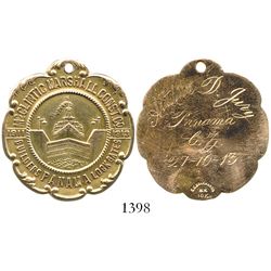 Panama, gold (10K) medal, 1913, McClintic Marshall Const Co. (Panama Canal), engraved on back to Art