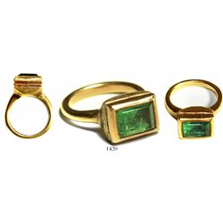 Gold/emerald ring, approx. 3 carats, ladies' size 3.   A fairly clear, green gem (not too dark) with