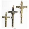 Image 1 : Lot of 3 brass/ebony crucifixes, European (French?), early 1800s, in Riker box.  59, 54 and 19 grams