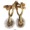 Image 1 : Bronze spurs with steel rowels, Spanish colonial style (early 1800s).  888 grams, 8" long. Brassy in