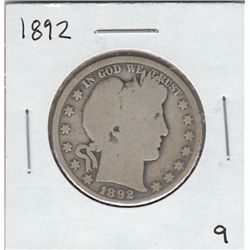 1892 BARBER HALF DOLLAR 50c NICE SEMI KEY DATE