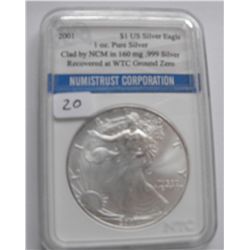 $1 SILVER EAGLE .999 RECOVERED FROM GROUND ZERO