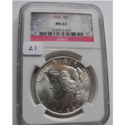 $1 PEACE NGC MS 63 1922