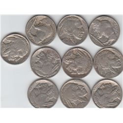 LOT OF 10 FULL DATE BUFFALO NICKELS