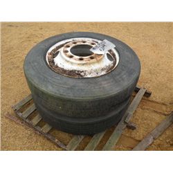 (1) LOT 2 285/75R24.5 TIRES ON DISC WHEELS