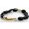 Image 1 : Natural Big Black Tourmaline and Pearl Beads Bracelet with clasp