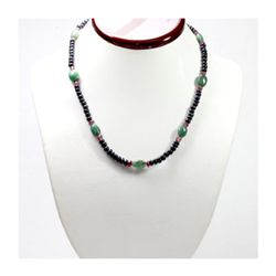 Natural 135.71 ctw Emerald, Sapphire & Ruby Bead Necklace