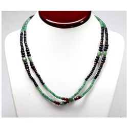 Natural 192.02 ctw Emerald, Ruby & Sapphire Bead Necklace