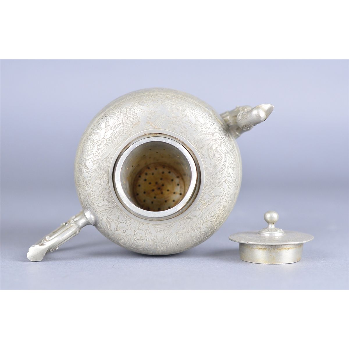 4 PCs Chinese Pewter Tea Set Huikee Pewter Swatow