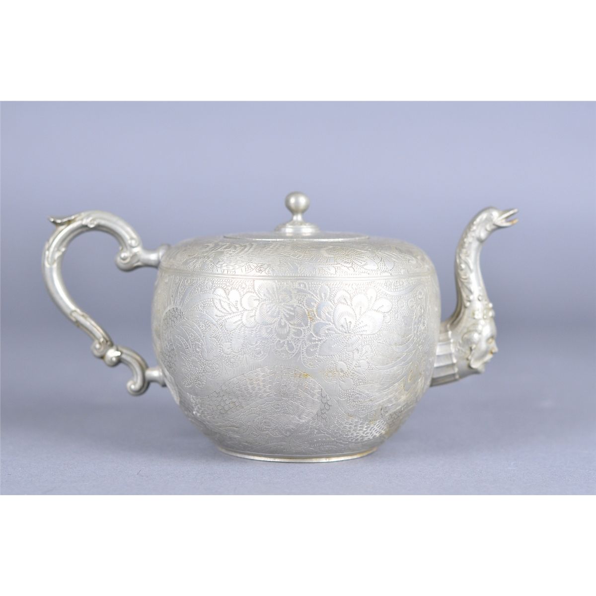 4 PCs Chinese Pewter Tea Set Huikee Pewter Swatow