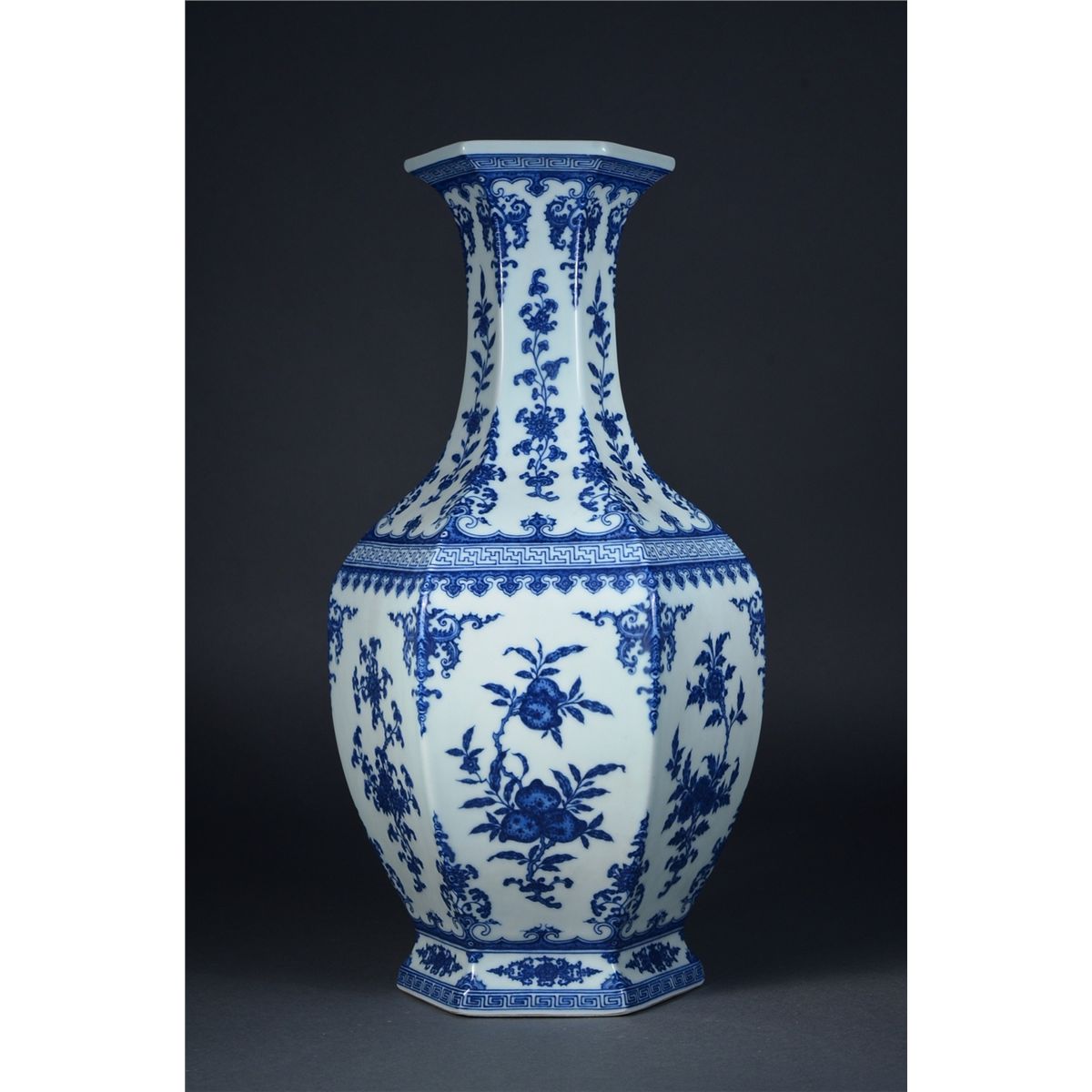 Chinese Blue & White Hexagonal Vase Qianlong