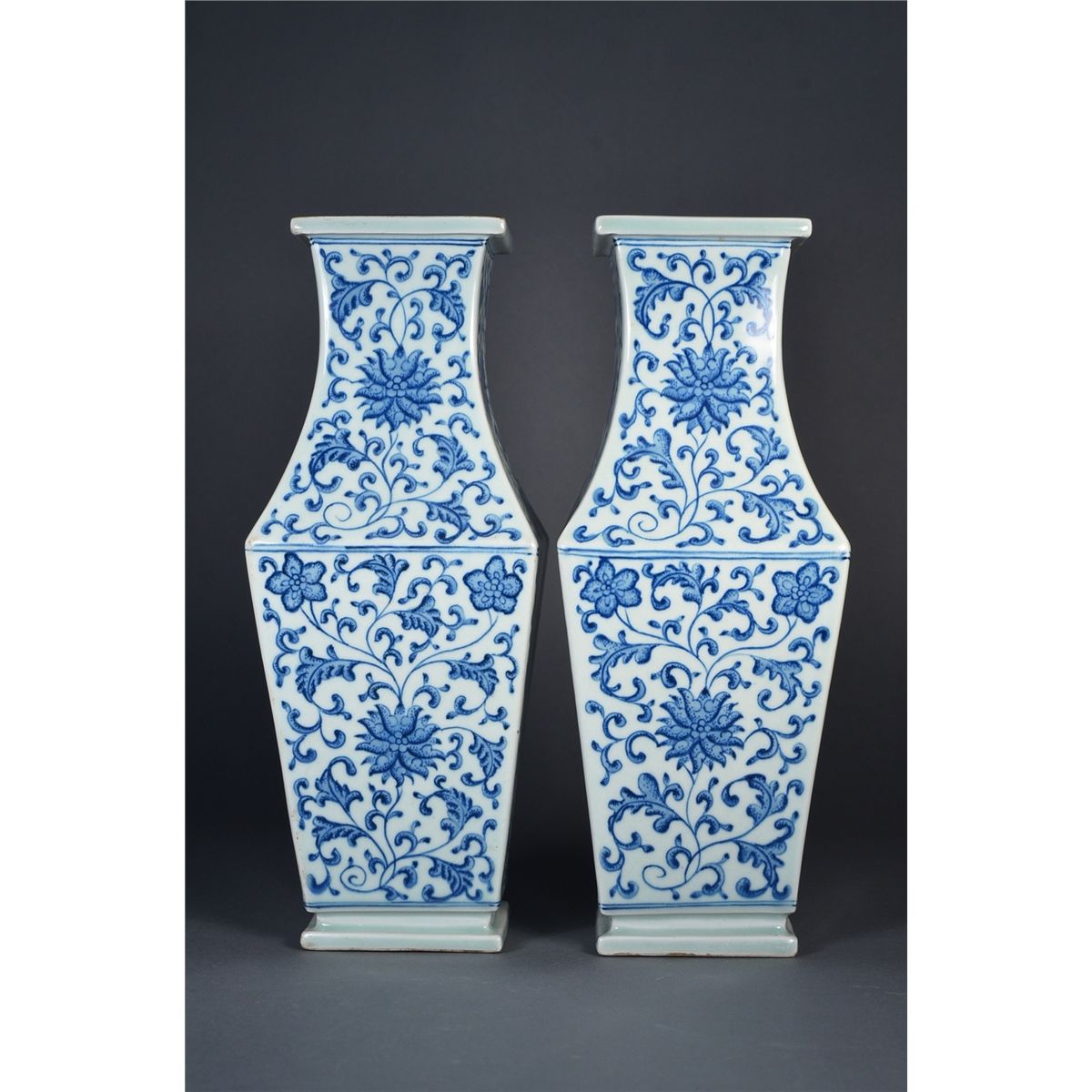 Pair Chinese Blue White Square Vase Qianlong