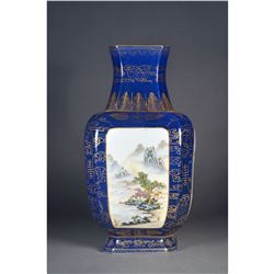Chinese Republic Square Mirror Blue Vase Yongzheng