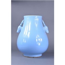 Chinese Monochrome Blue Vase Animal Head Minguo