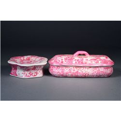 Set of 2 Chinese Porcelain Scholar's Box & Plate