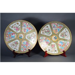 Pair Chinese Canton Export Rose Medallion Plates