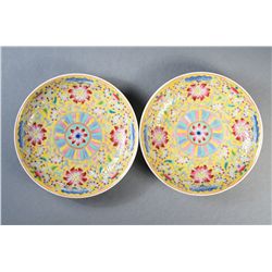 Pair of 19th Century Chinese Yellow Plates Jiaqing