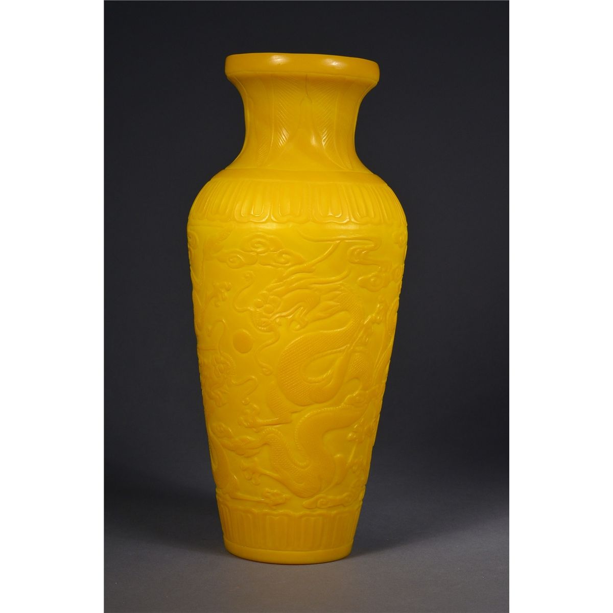 Chinese Yellow Peking Glass Dragon Vase Qianlong