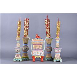 5 PC Candle Holder Incense Porcelain
