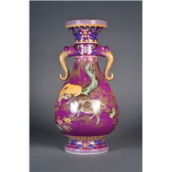 Chinese Minguo Period Two Cow Yongzheng Vase