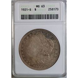 1921-S MORGAN DOLLAR ANAS MS-63 COLOR!!!