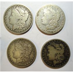 1882-CC VG, 89-S VG, 98-S VF, 02-S VG Morgan $