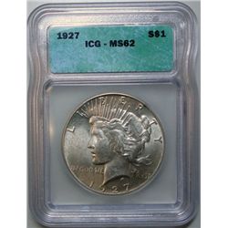 1927 PEACE DOLLAR ICG MS-62