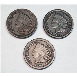 1864 CN INDIAN ONE CENT GOOD+, 1860 VG, 1861 VG