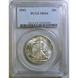 1942 WALKING LIBERTY HALF DOLLAR PCGS MS-64
