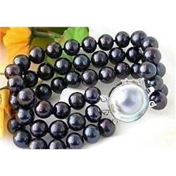 THREE STRAND 8-9MM TAHITIAN BLACK SOUTH SEA PEARL BRACE