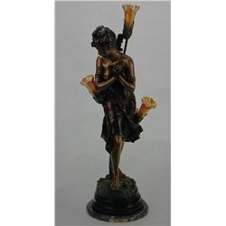 "Mandolin On Back" Bronze Sculpture Lamp - A. Moreau