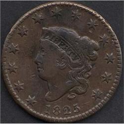 1825 Large Cent F12+