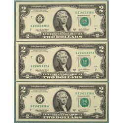 3 Consec # $2 Bills G Mint Chicago Notes CU 2003 A